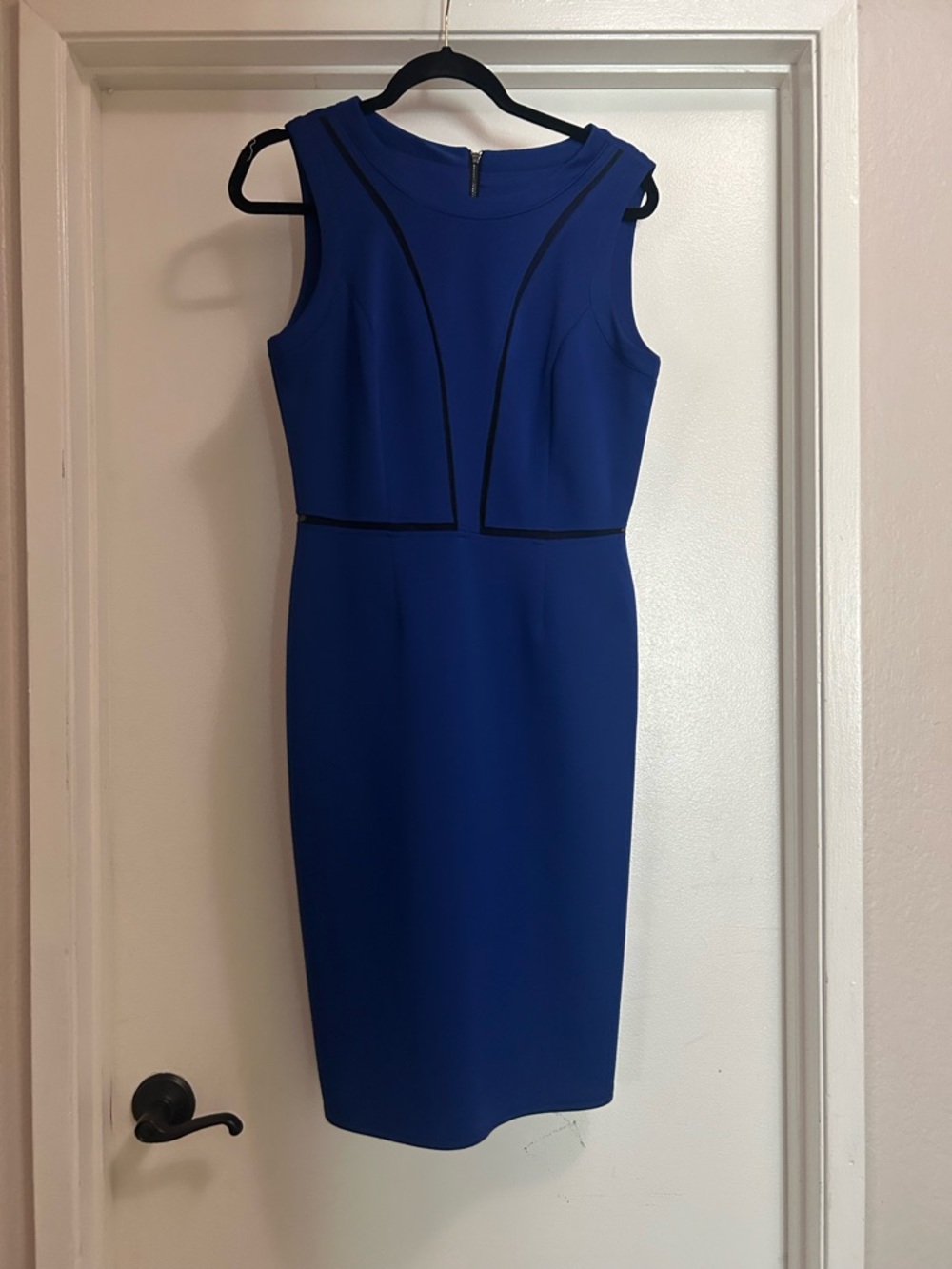 Vince Camuto Sleeveless Royal Blue Sheath Dress with Black Trim